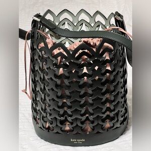 Kate Spade Dark Green Women's Bag unique cutout design Pink inner lining
